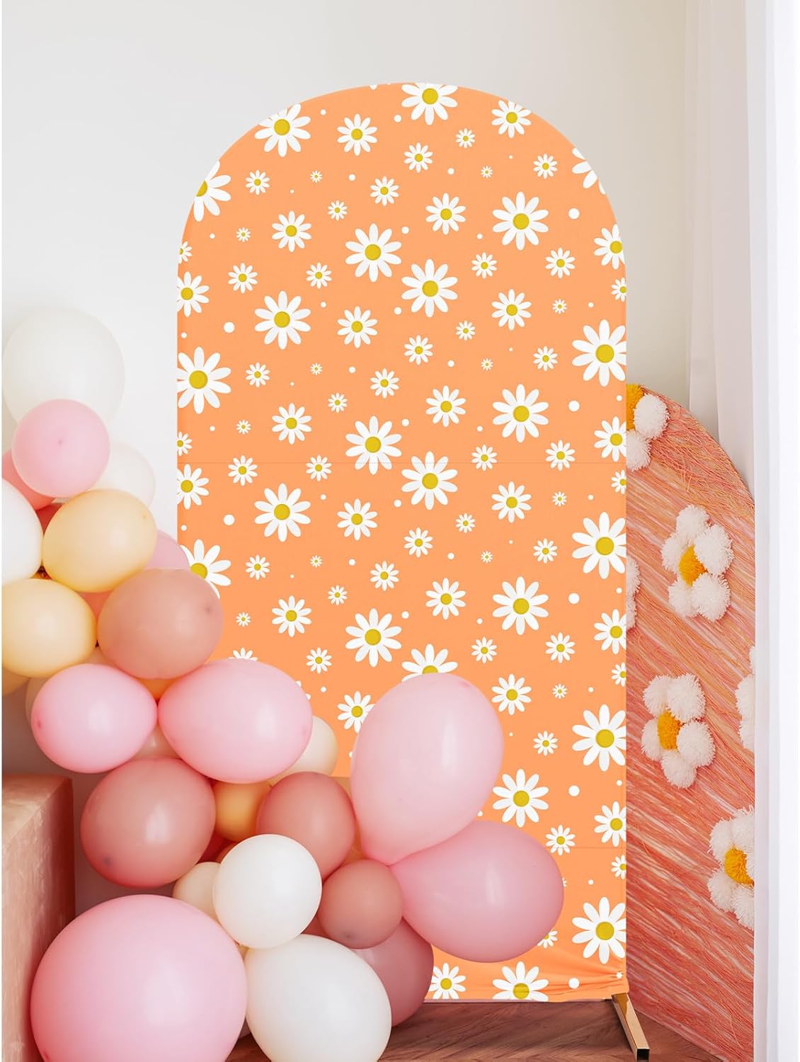 Daisy Theme Arch Backdrop Cover Set of 3 Orange Arch Covers Blue Spandex Stretch Purple Backdrop Stand 4ft, 5ft, 6ft for Wedding Birthday Banquet Ceremony Decoration