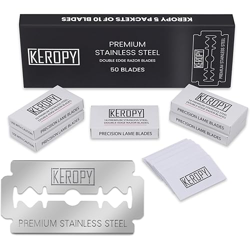 Double Edge Safety Razor Blades-50 Count Premium Razor Blades, Surgical Stainless Steel with Chromium Coating&3X Sharper Edges, Zero Irritation, Fits Most of Safety Razors, Sensitive Skin Safe