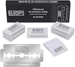 Double Edge Safety Razor Blades-50 Count Premium Razor Blades, Surgical Stainless Steel with Chromium Coating&3X Sharper Edges, Zero Irritation, Fits Most of Safety Razors, Sensitive Skin Safe