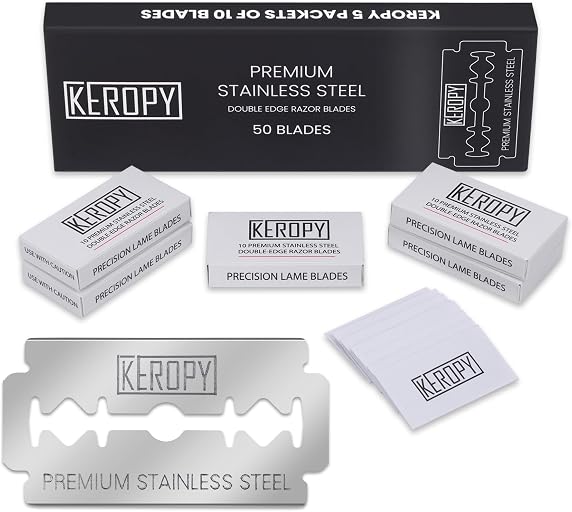 Keropy Safety Razor Blades - Chromium Coating 3X Sharper Edges, Choose timeless stainless steel craftsmanship over costly cartridges blades, Fits Most of Safety Razors, Sensitive Skin Safe