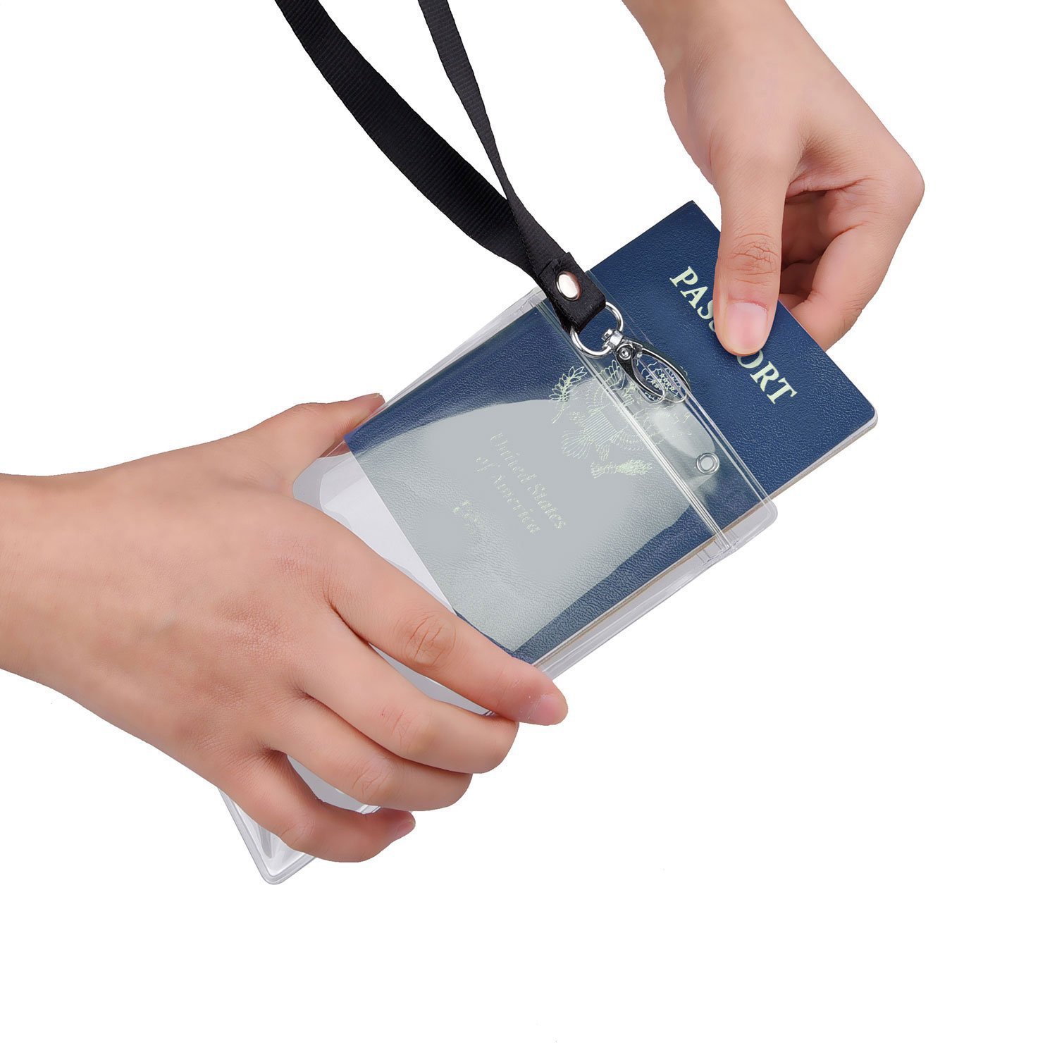 25 szt. bardzo dużych uchwytów na identyfikatory PCW etui na karty wypełnione paszporty, gotówkę, kartę kredytową, bilet lotniczy, paragony. Przez Cypes