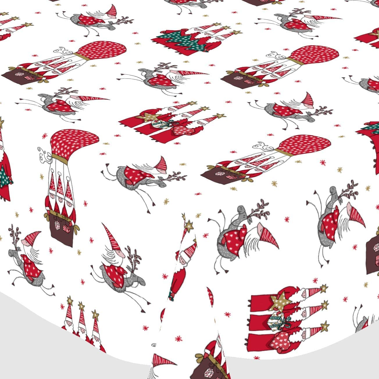 Karina Home Santa Lapland Christmas PVC Wipe Clean Tablecloth (White, 120 x 120cm)