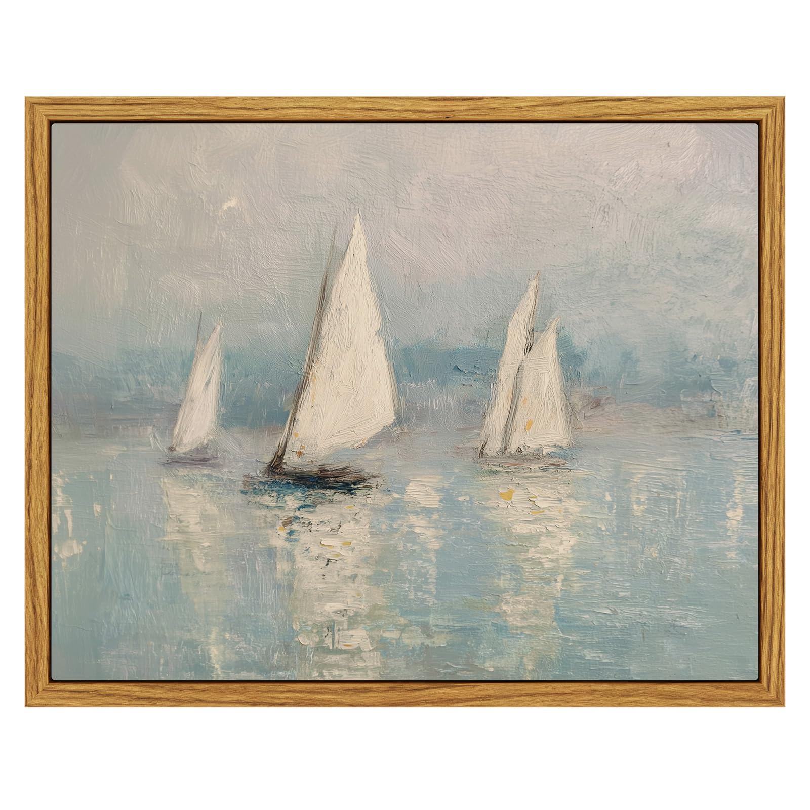InSimSea Framed Canvas Wall Art, Vintage Sailboats Art for Living Room Hallway Shelf, 10x8in,Impressionist Coastal landscape Watercolor Painting, Rustic Cozy Mid Century Small Seaside Nature Decor