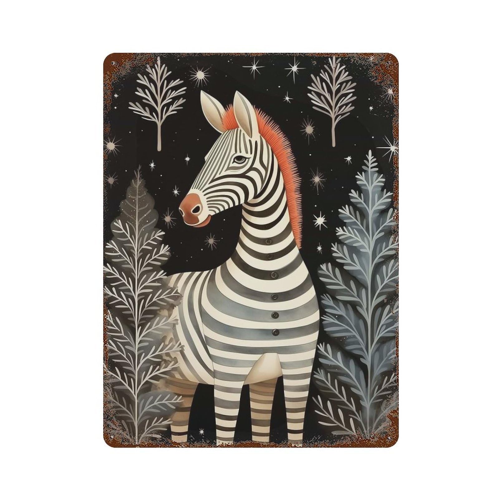 Vintage Rust Metal Sign Vintage Zebra Xmas 15.7"x11.8", Decorative Metal Wall Art for Basement, Hobby Room And Garage Decor