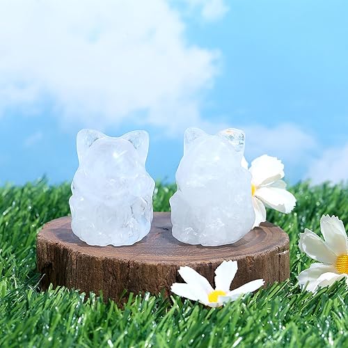 Miniatura 2 de ZHIYUXI Cristales de cuarzo transparente y piedras curativas, decoración de oficina, regalos blancos para mujeres y hombres, estatua de zorro de