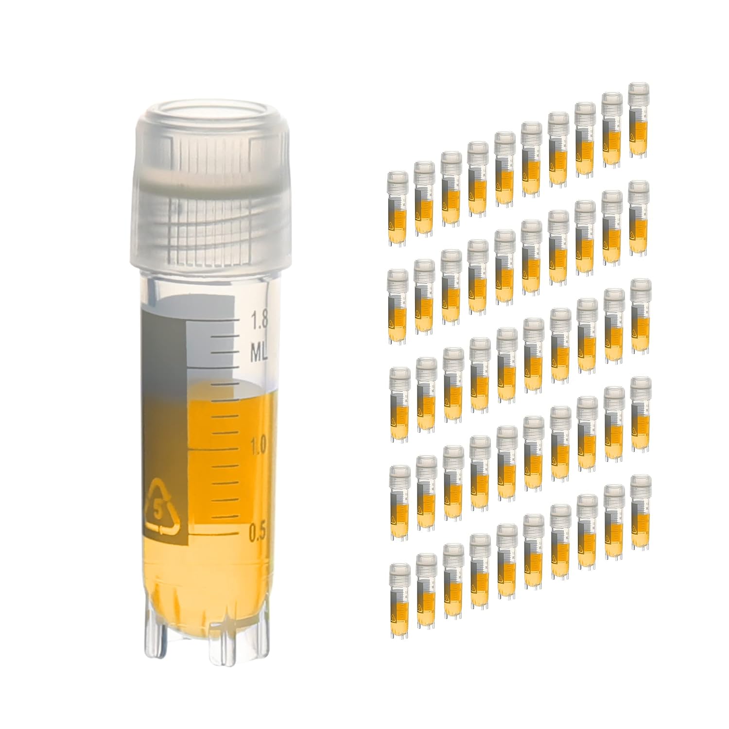 ULAB 50pcs 2ml Cryotubes Small PP Cryo Vials with Screw Caps, with Self-Supporting (bracketed) Bottom, Electron Beam Sterilization, Free from DNase & RNase, UCP1005