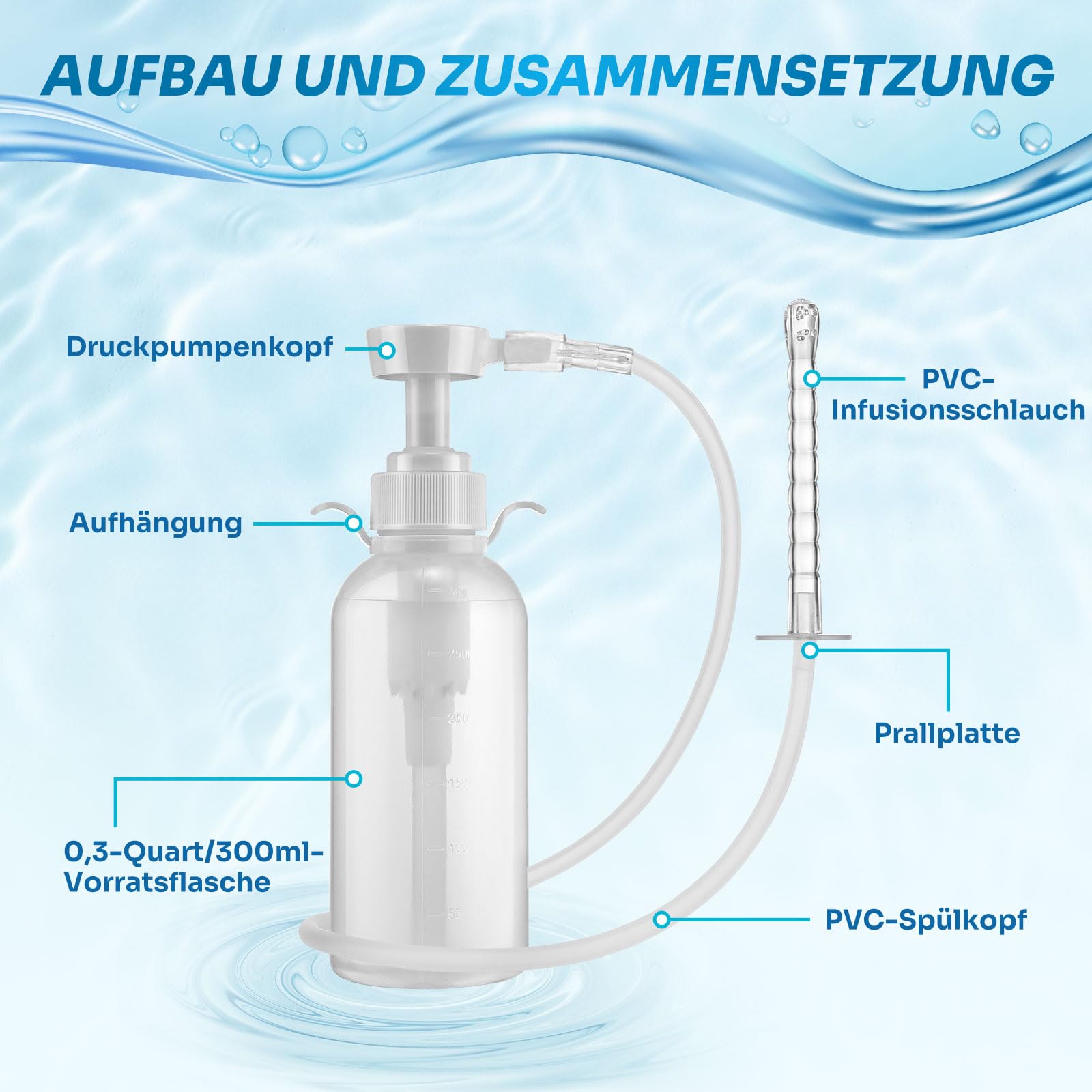 Sistema di pulizia vaginale riutilizzabile, doccia vaginale da 300 ml per le donne, doccia anale per gli uomini con pressione manuale, set di clistere per clistere intestinale siringa per clistere con