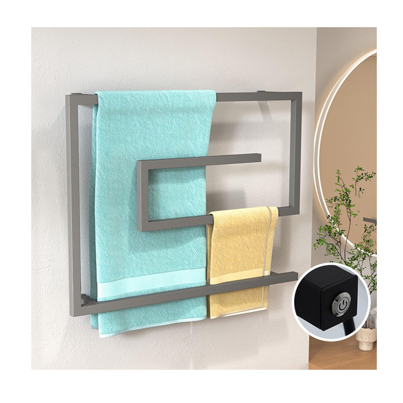 Porte-serviettes chauffant à chauffage rapide et contrôle de température constant gris