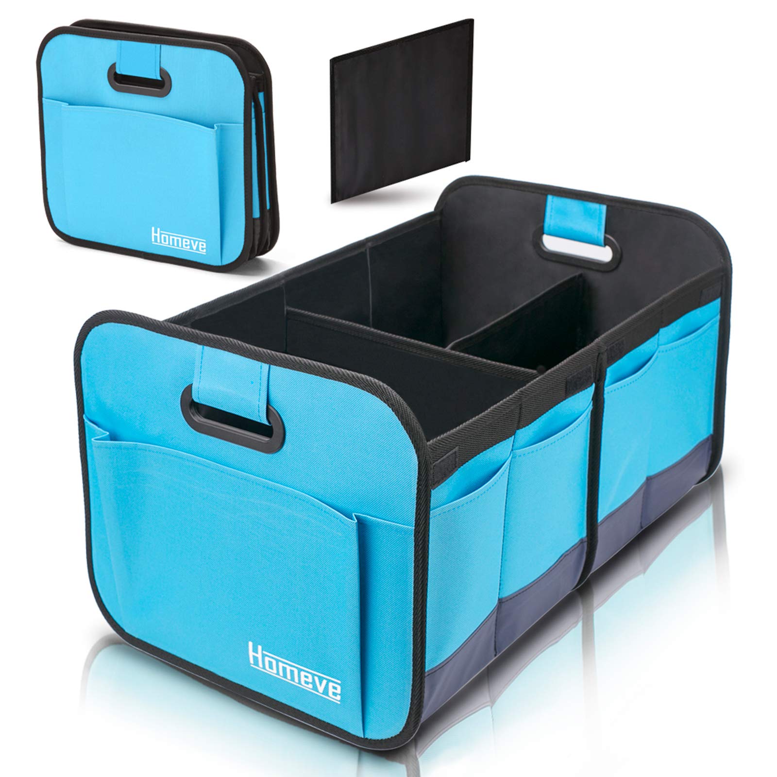 Homeve Trunk Organizer for Car, Car Storage, Reinforced Handles, Collapsible Multi-Compartment Car Organizers Foldable and Waterproof, 600D Oxford Polyester, Suitable for Any Car, SUV, Mini-Van, Blue