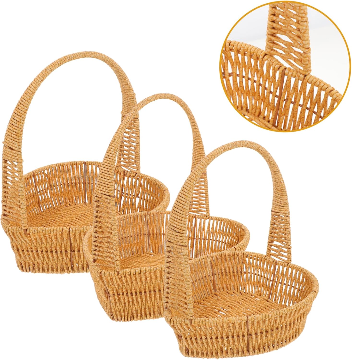 Cabilock 3pcs Artificial Rattan Woven Basket Decorative Storage Basket Handheld Flower Holder Multi-function Portable