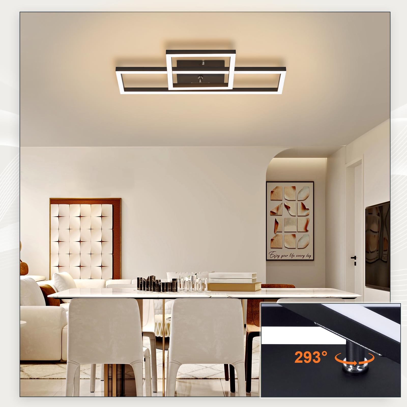 Homefire LED Deckenlampe – 20W, 1600 Lumen, Warmweiß (3000K), 24x24 Cm, Schwarz, Für Flur, Küche, Schlafzimmer & Mehr