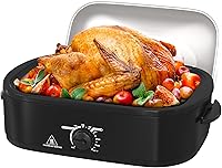 Vista 9 de Horno asador de 28 cuartos de galón, bandeja asadora eléctrica con tapa visible y de auto-rociado, horno asador eléctrico grande de acero inoxidable