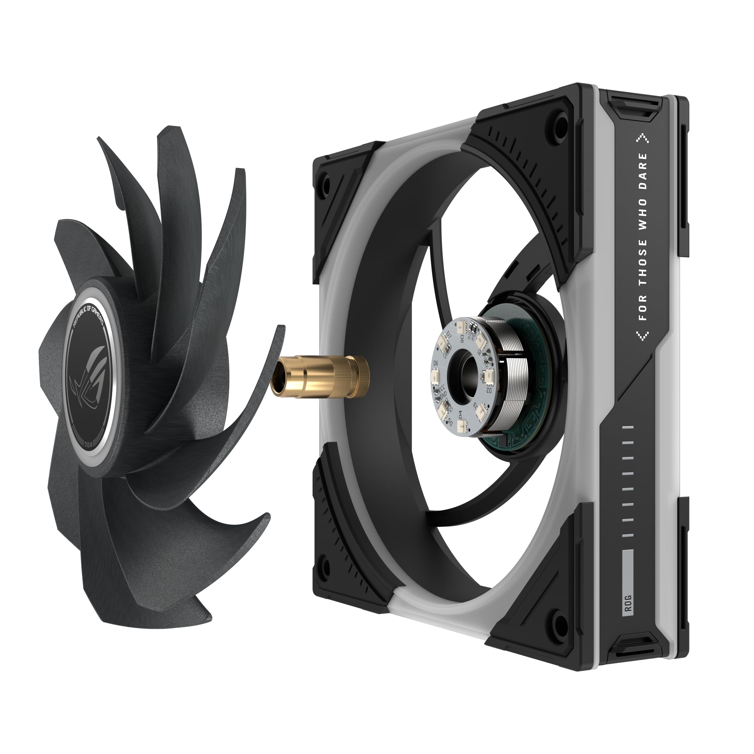 ASUS ROG Eurux GR120 ARGB Reverse PWM Lot de 3 ventilateurs PWM 120 mm PWM, 2200 tr/min, chaîne en marguerite brevetée, éclairage personnalisé, moyeu de ventilateur