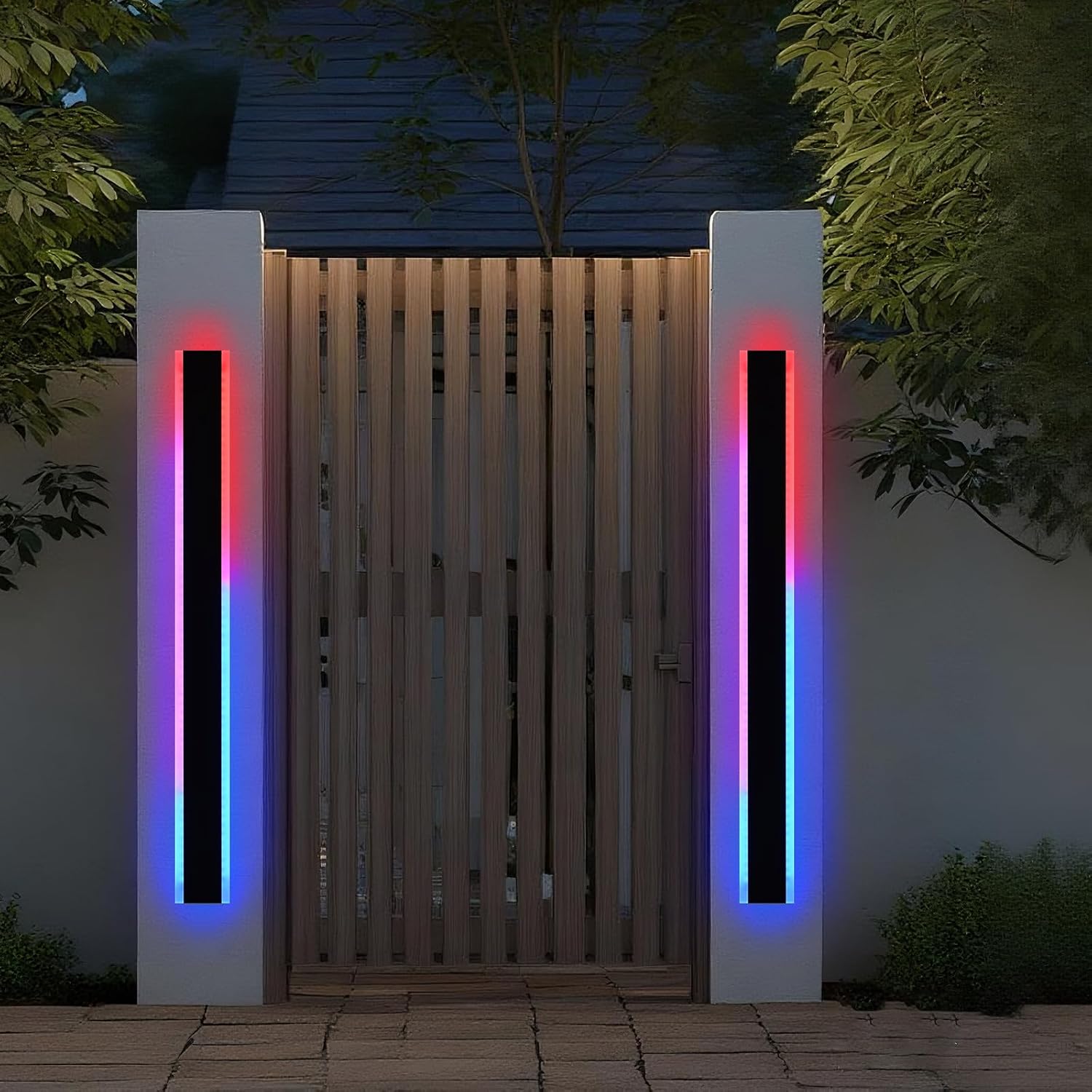 Yaohong 2 Pack 48 Inch Outdoor RGB Long Wall Lights for Porch, Modern Waterproof Dimmable Wall Mounted Light Fixtures with Remote, Exterior Lighting Fixtures for House Entryway Patio Garage