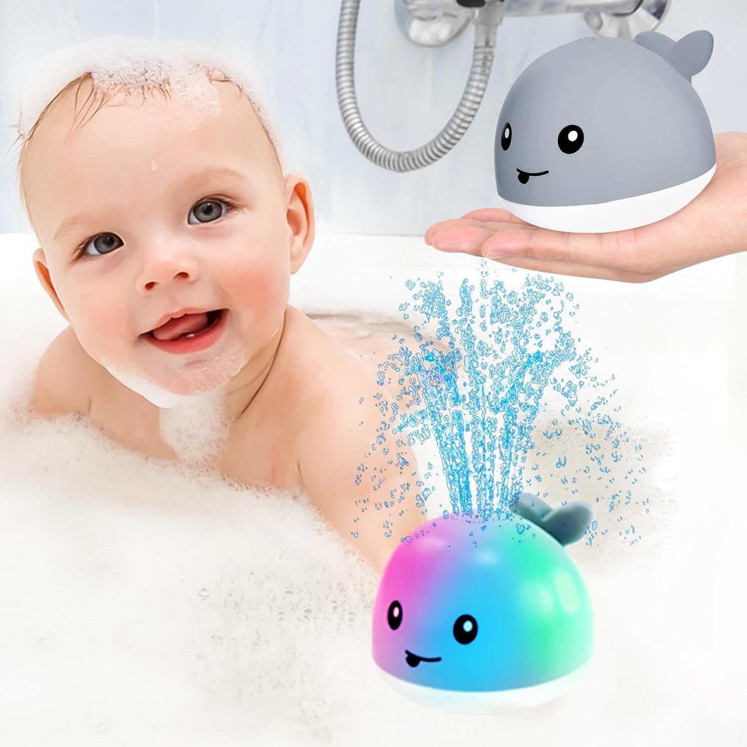 ZHENDUO Rechargeable Light Up Bath Toys, Spray Water Bathtub Toys for Toddlers & Kids, Pool & Bathroom Toy - Baby Toys