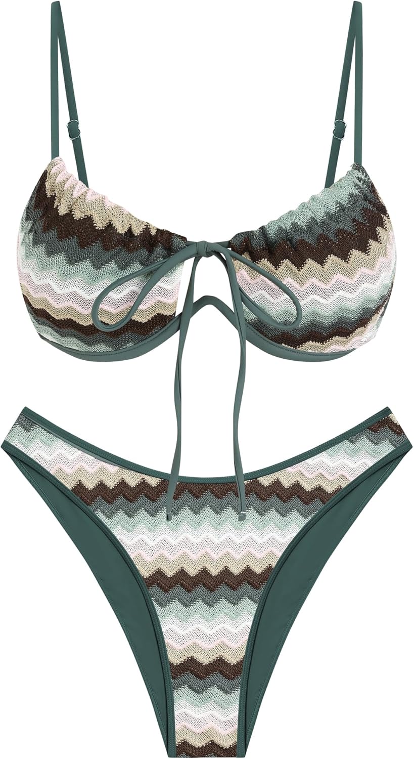 ZAFUL Women High Cut Bikini Sets String Sexy Swimsuit Two Piece Underwire Bathing Suit Brazilian Cheeky Cut Out Cute Swimwear