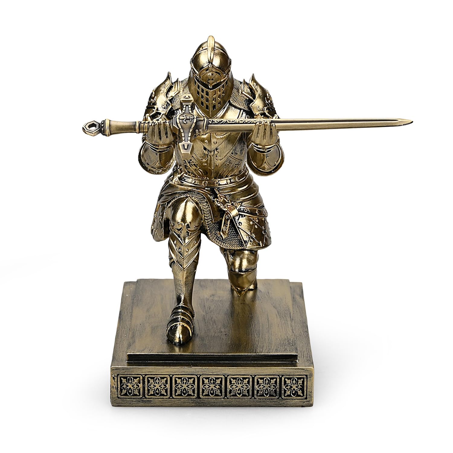 HDMbigmi King's Guard Knight Desk Organizer and Resin Accessories for Pens Gift with an Elegant Sword for Office and Home Desk Organizer (Bronze) - Image 3