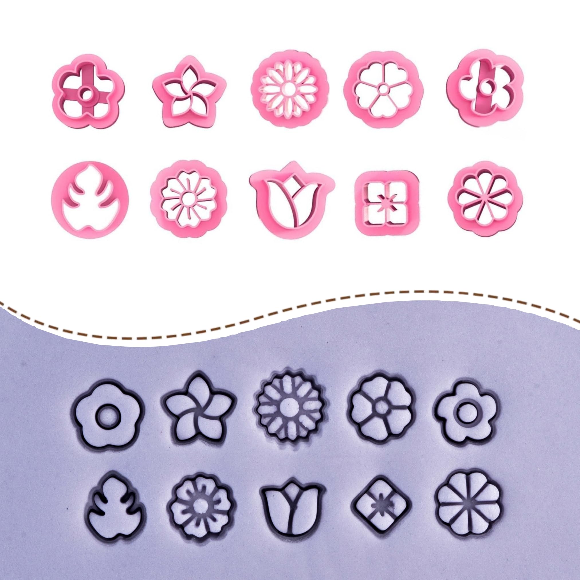 Dhanishtha Polymer Clay Cutter Cutters | Clay Tools | Stud Cutters | Flower Shape Moulds Jewellery Earing Making | Color May Vary | Set of 10 Designs