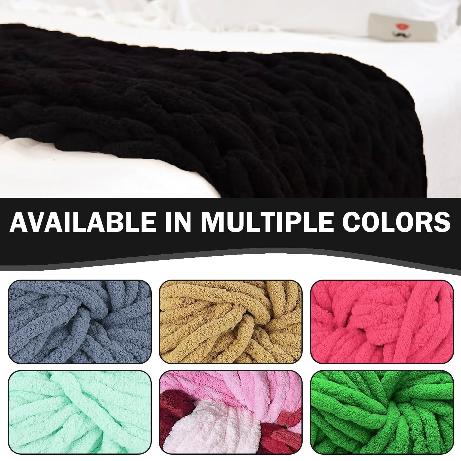 Dicke Wolle Dickes Garn 2 Stück 500g, Chunky Yarn, Chunky Wool, Armstricken Wolle zum Häkeln für Decke, XXL Riesen Wolle Perfekt zum Weben von Schals Mützen Haustier Nest - Schwarz
