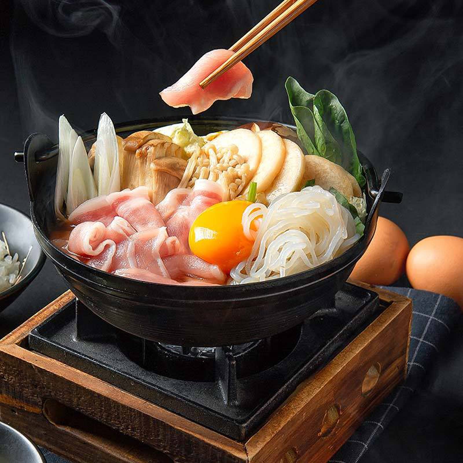 Pentola In Ghisa Giapponese Con Coperchio Legno - 1,5 L Per Sukiyaki E Shabu-Shabu - Foto 4