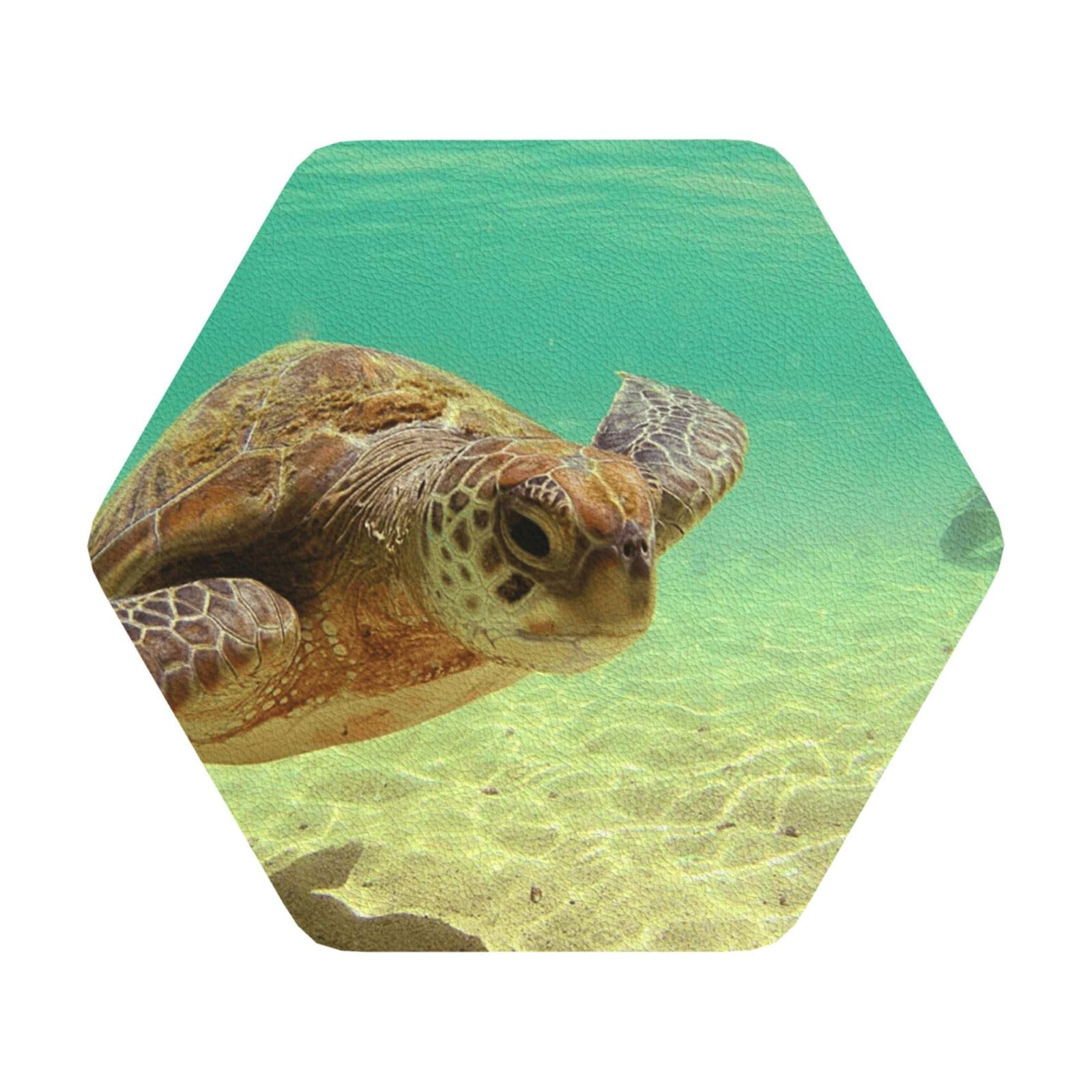 Lord Howe Island Sea Turtle PU Leather Coasters Set of 6 Hexagon Drink Coasters