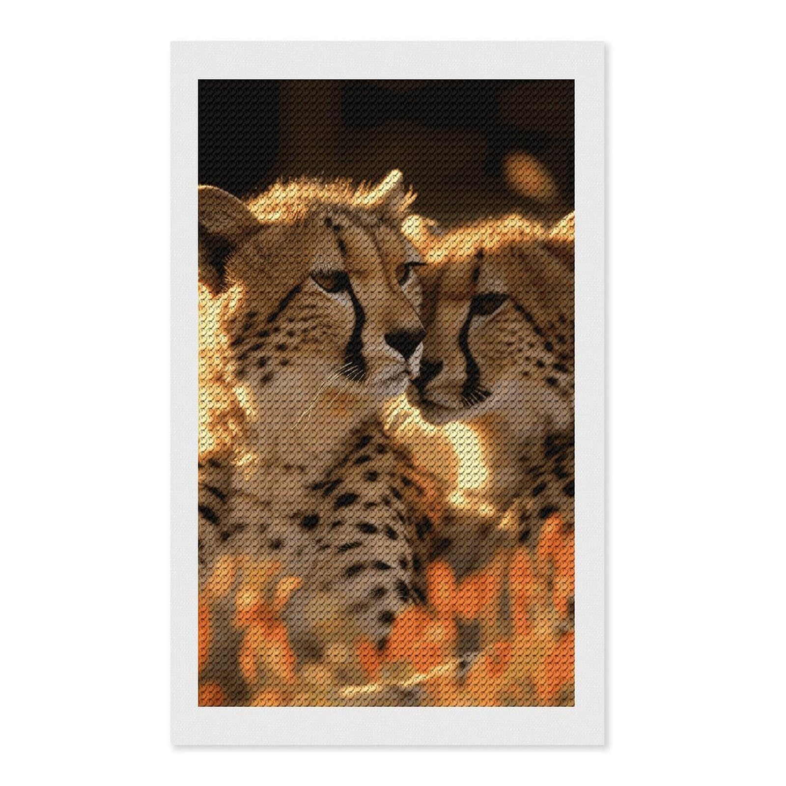 Cheetah Love Diamond Art Kits for Adults, DIY 5D Diamonds Painting Kits for Beginner, Round Full Drill Diamond Dots Painting, Diamonds Pictures Gem Art and Crafts Wall Decor 12"x20"