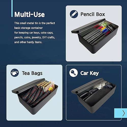 Miniatura 4 de Tapas de caja de lata de metal negro  Contenedores grandes, soporte para guardar llaves de automóvil, galletas, estuche de lápices, 6.8 x 5.6 x 2.8