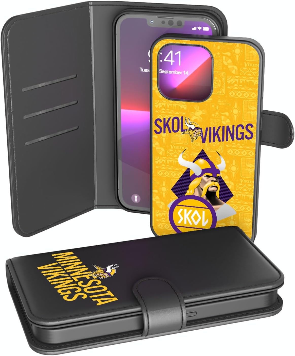 Keyscaper Black Minnesota Vikings Wallet Case for iPhone