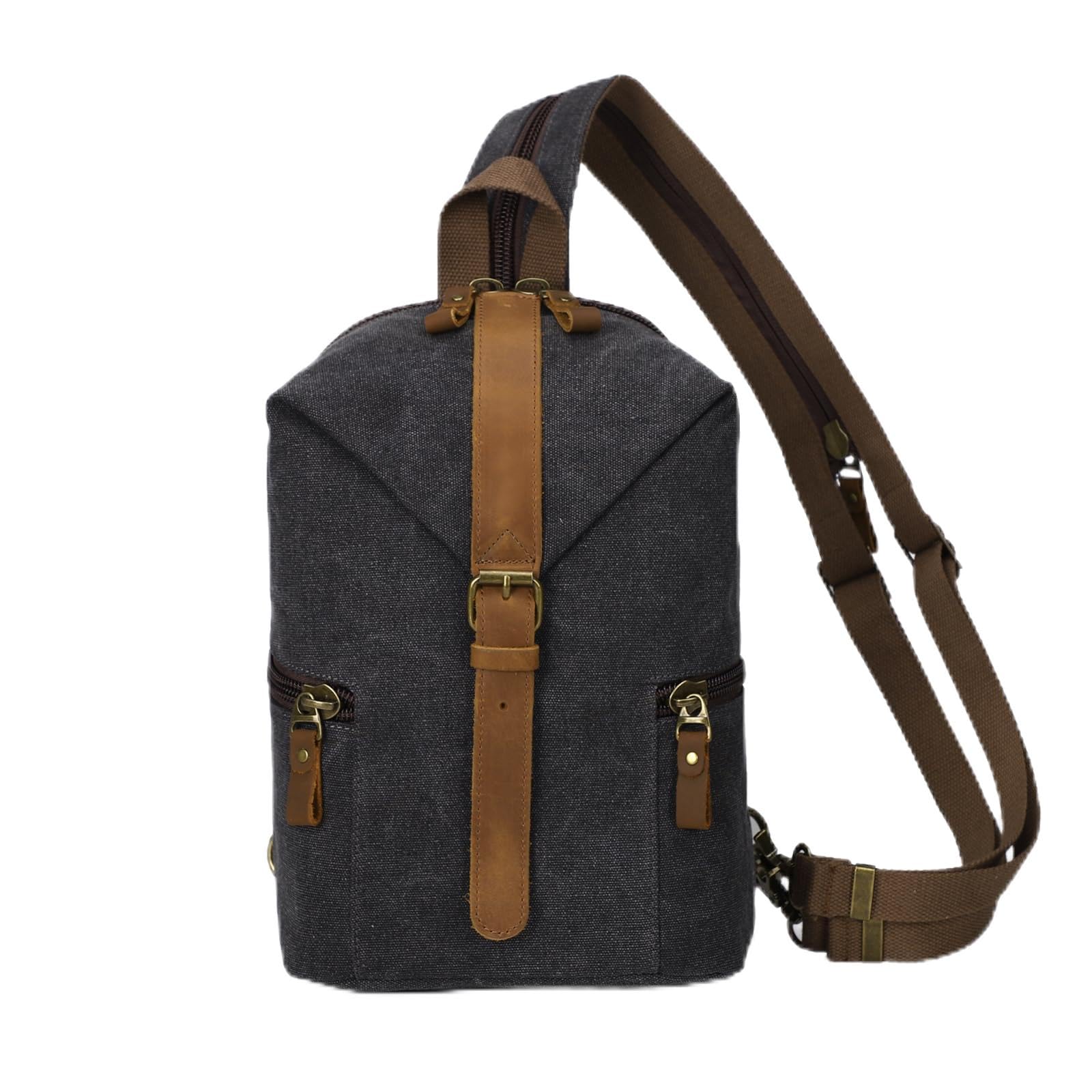 KouLi Buir Canvas Sling bag,Small Crossbody Backpack,Convertible Chest Bag Casual Daypack For Outdoor Cycling Hiking Travel (B2463-Black)