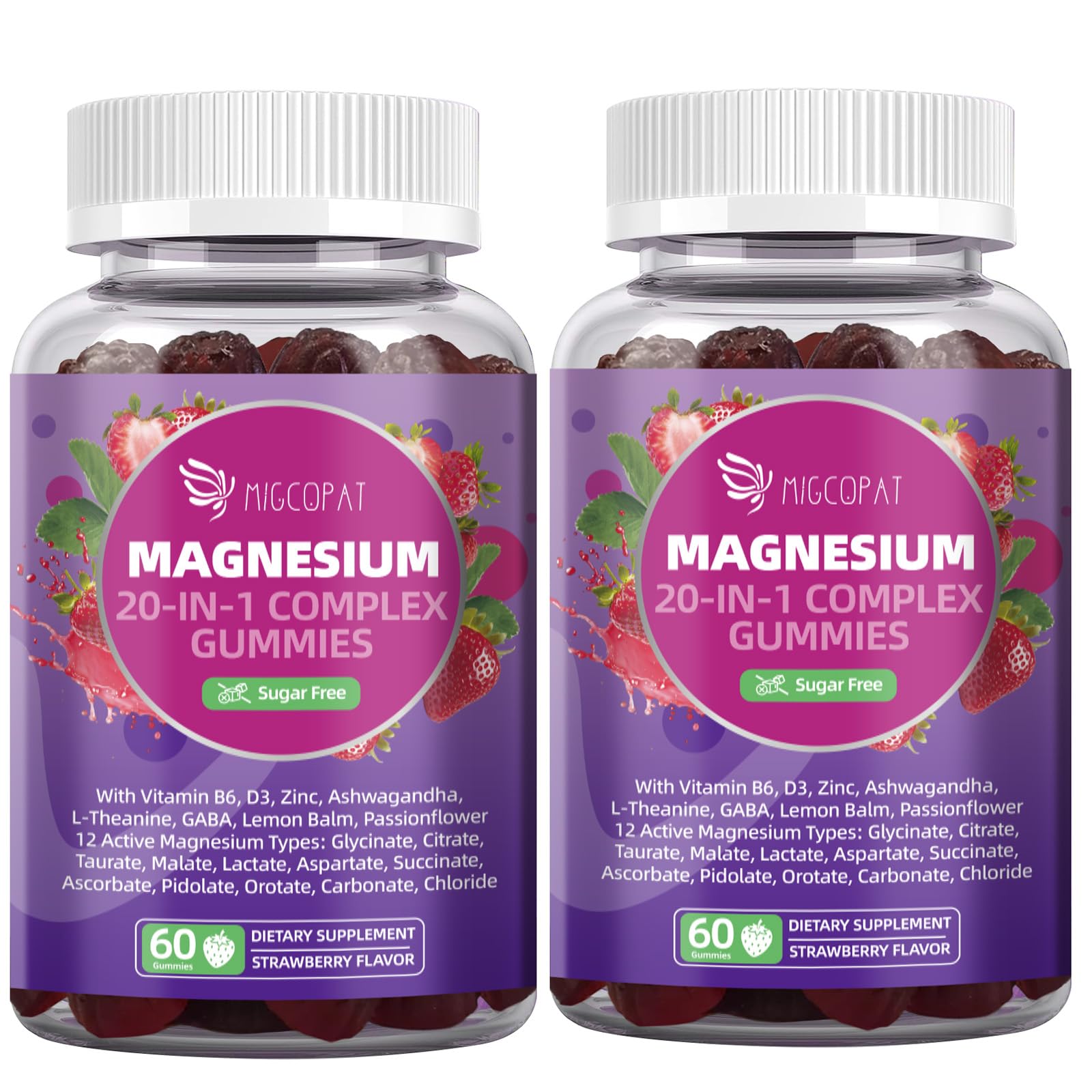 Migcopat Magnesium Complex 20 in 1 Magnesium Gummies with Glycinate Citrate Malate Taurate - Ashwagandha, L-Theanine, D3&Zinc for Relaxation, Sleep, Muscle&Heart Support, Strawberry, 60 Cts — Amazon image 10