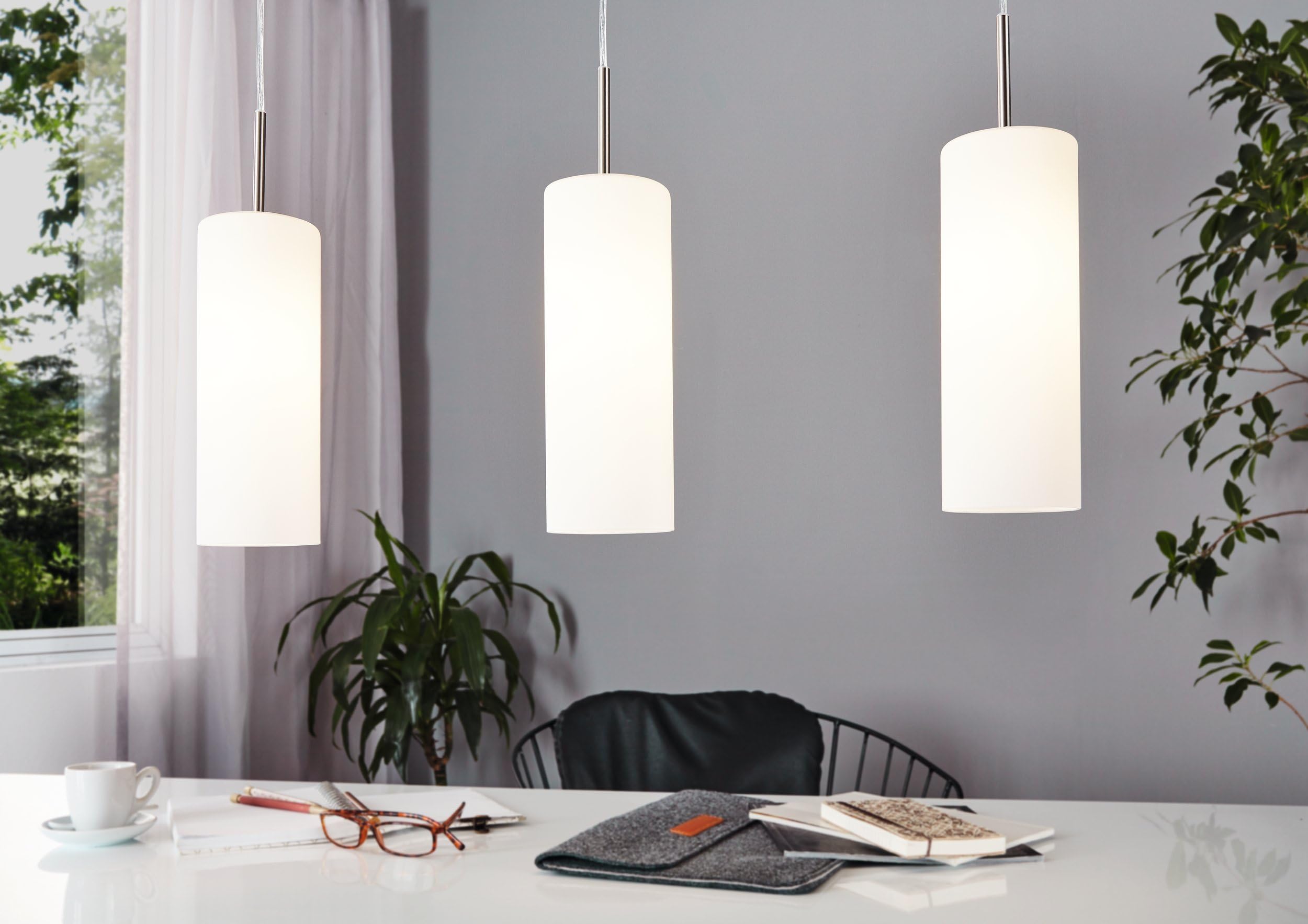 Eglo Troy 3 Lampada a Sospensione, Bianco/Cromo, 72 x 10.5 x 110 cm