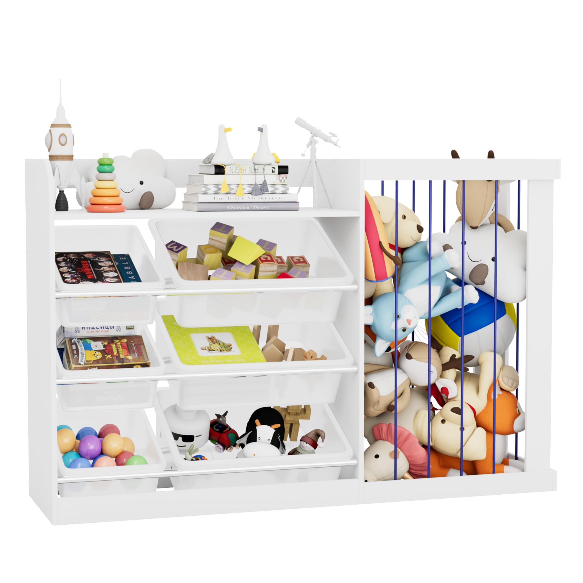 NACHES Kinder Bücherregal Spielzeugregal Kuscheltier Aufbewahrung Kinderregal Spielzeug-Organizer für Kinderzimmer Spielzimmer (Weiß, 122x34x80cm)