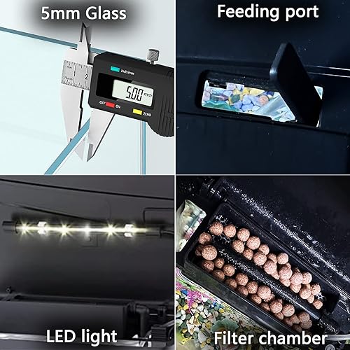 Miniatura 5 de SANOSY Tanque de peces de vidrio de 2.3 galones, kit de inicio de acuario pequeño Betta Fish Tank Desktop Mini pecera para camarones pequeños con