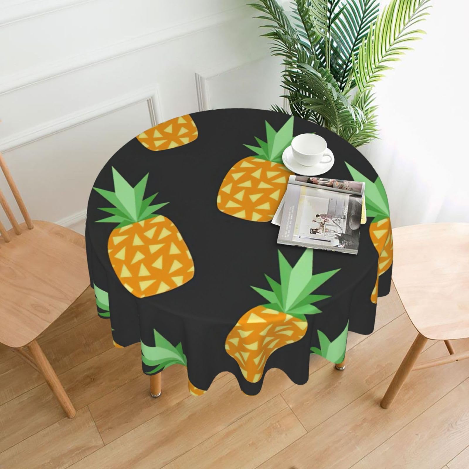OXbnmm Pineapple Print Soft Round Tablecloth 60in Polyester Washable Cover Cozy Gift for Mom Housewarming