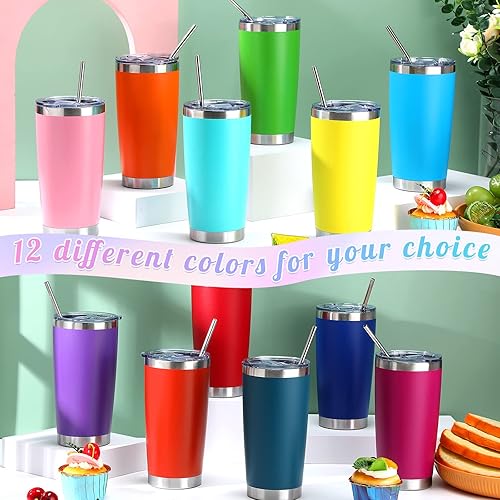 Miniatura 10 de Paquete de 25 vasos de acero inoxidable a granel de 20 onzas, vasos de viaje con aislamiento al vacío de doble pared, vasos duraderos con tapa y