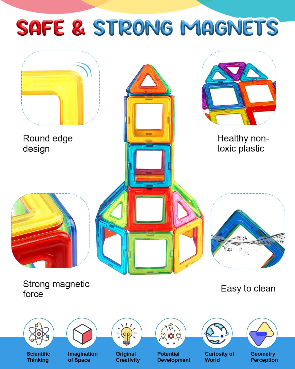 LIVEHITOP Costruzioni Magnetiche Bambini, 65 Pezzi Blocchi Magnetici per Bambini STEM Creatività Educativa Magneti Giocattolo Regalo per Ragazzi Ragazze