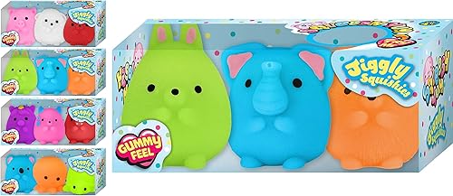 Miniatura 1 de JA-RU Squeesh Yum Jiggly Animal Squishies (1 paquete esponjoso, 3 juguetes por paquete) lindos animales esponjosos juguetes para la ansiedad para