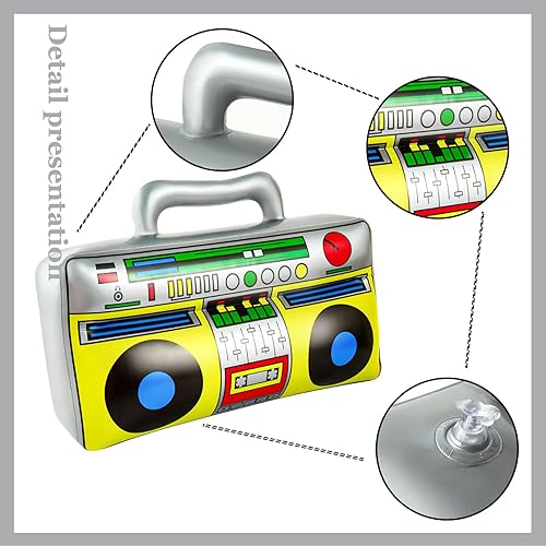Miniatura 3 de Caja de radio inflable Boom Box Micrófono 90s Teléfono Móvil Accesorios 80s Decoraciones de fiesta tema Hip Hop Suministros de fiesta