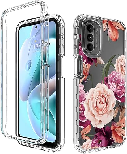 Miniatura 6 de Funda para Moto G31Moto G41 XT2167-1 con protector de pantalla de vidrio templado, cuerpo completo, transparente, flexible, con diseño floral,