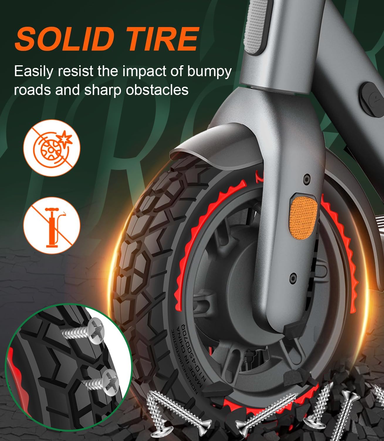 BANGTING 2 Pack 9.5x2.5-6.1 Solid Scooter Tires - Puncture-Proof Tubeless Replacement for NIU KQi3 Pro/Max/Sport | Off-Road Grip & No-Flat Security (Red)