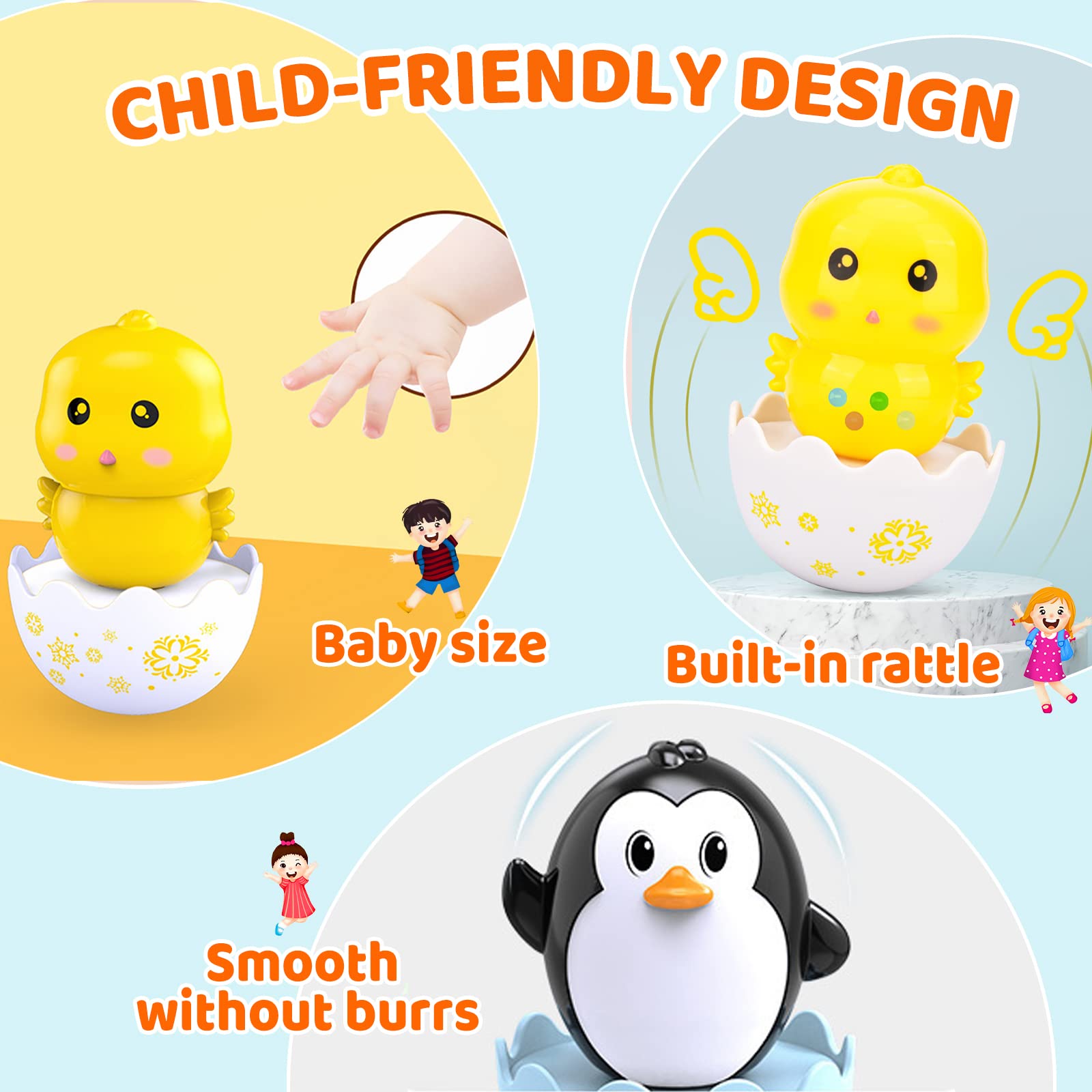 Juguetes de huevos de Pascua – Conejito, pollo, pingüino, Roly-Poly Animal Toys, regalo de Pascua de plástico para niños y niñas 4