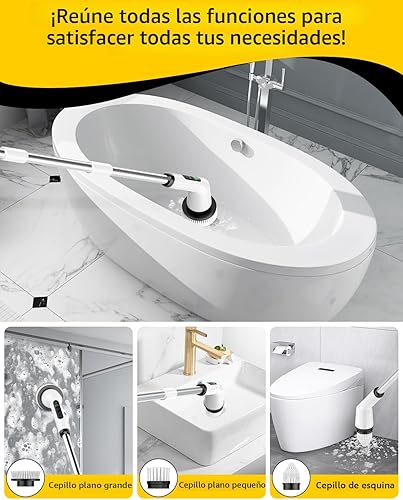 Miniatura 4 de Limpiador eléctrico giratorio para limpieza de baño, cepillo de limpieza inalámbrico con IPX7 impermeable y 2 velocidades, 3 cabezales de cepillo,