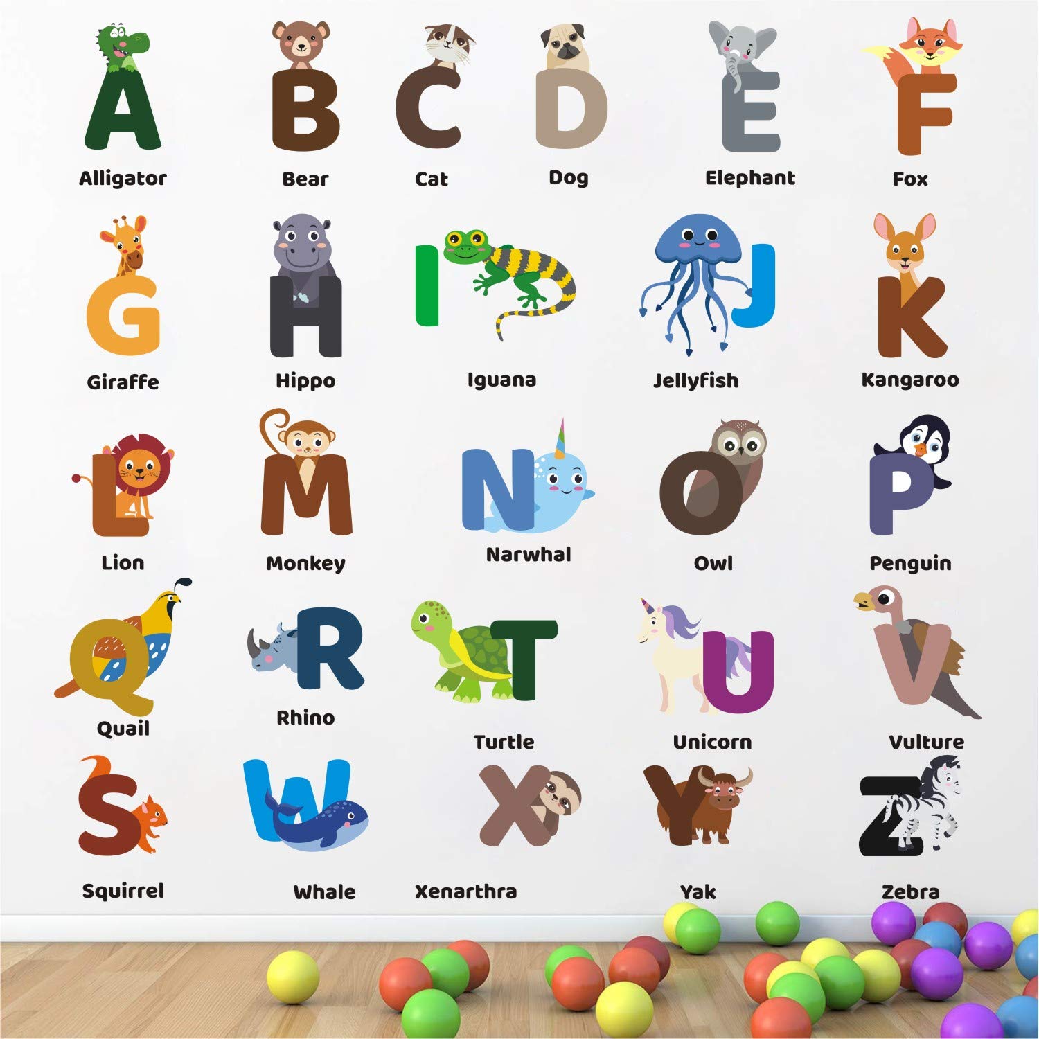 WALLSTICKS ' Alphabets - Animals - Numbers - Baby - Kids - Learning - Education - Play - School - Nursery - Wall Sticker ' - WS069 (PVC Vinyl - 100 cm X 100 cm)
