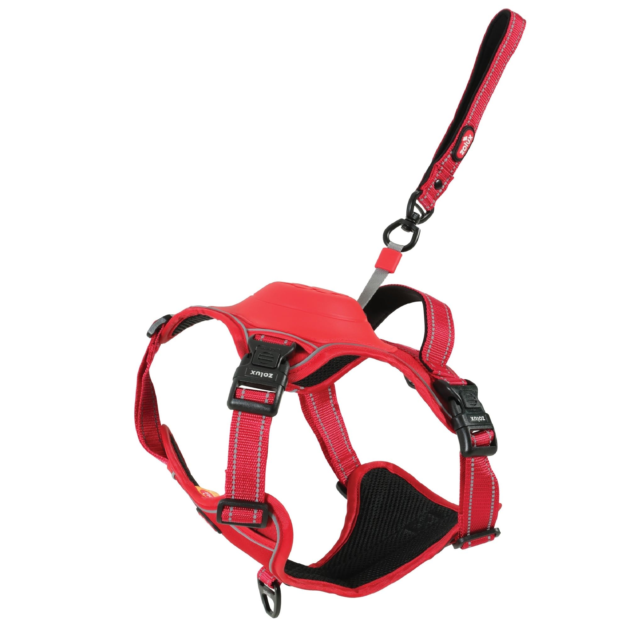 Zolux Easy Ride Arnés para perros con correa enrollador integrada, talla L, rojo, transpirable, reflectante, contorno de pecho 63-80 cm, para perros 33-55 kg