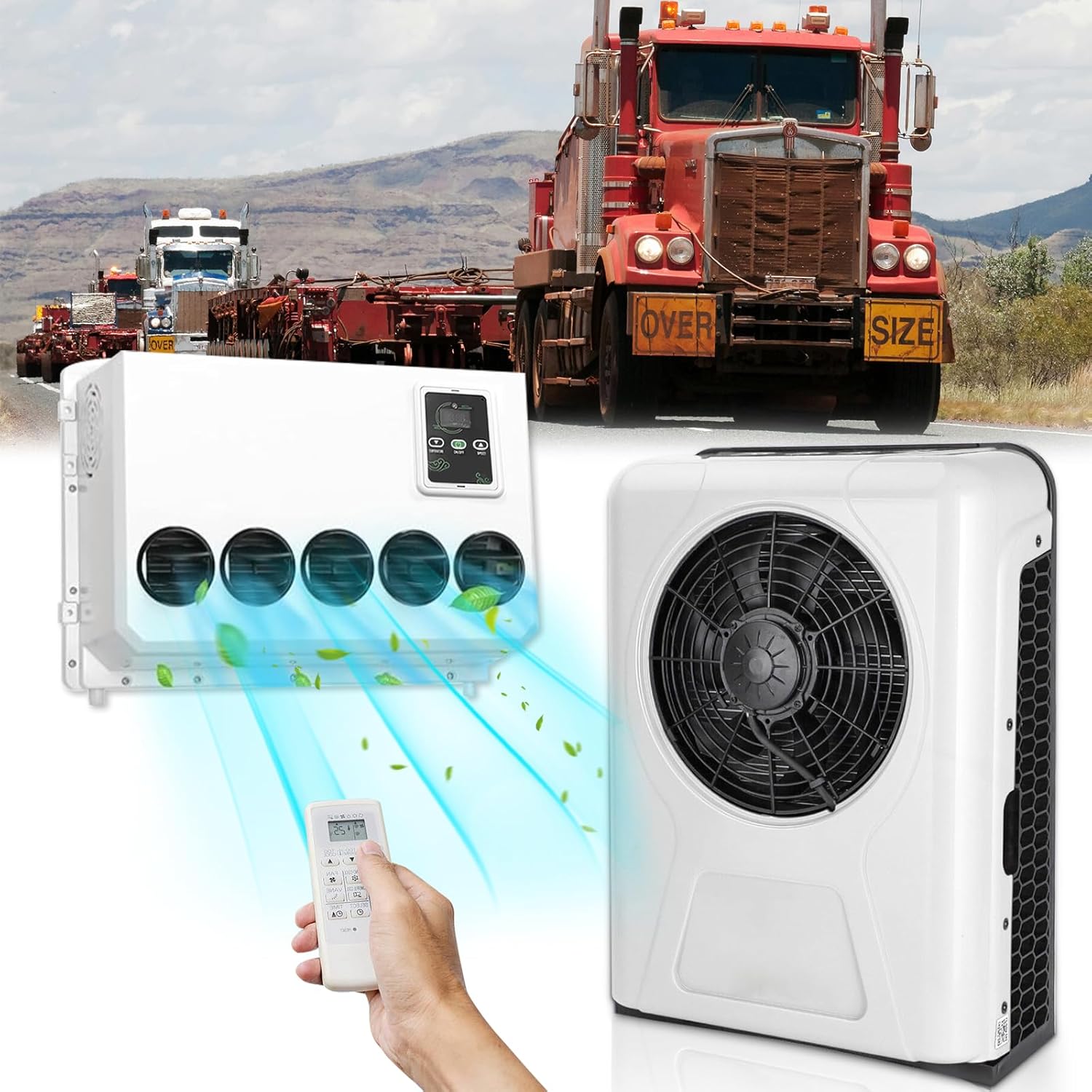 12V Air Conditioner 11000 BTU, 12 Volt DC Air Conditioner for Truck Parking Split Electric AC Unit, Quiet A/C Inverter Cooling for Semi-Truck, Trailer, Camper, Crane, Loader, Excavator
