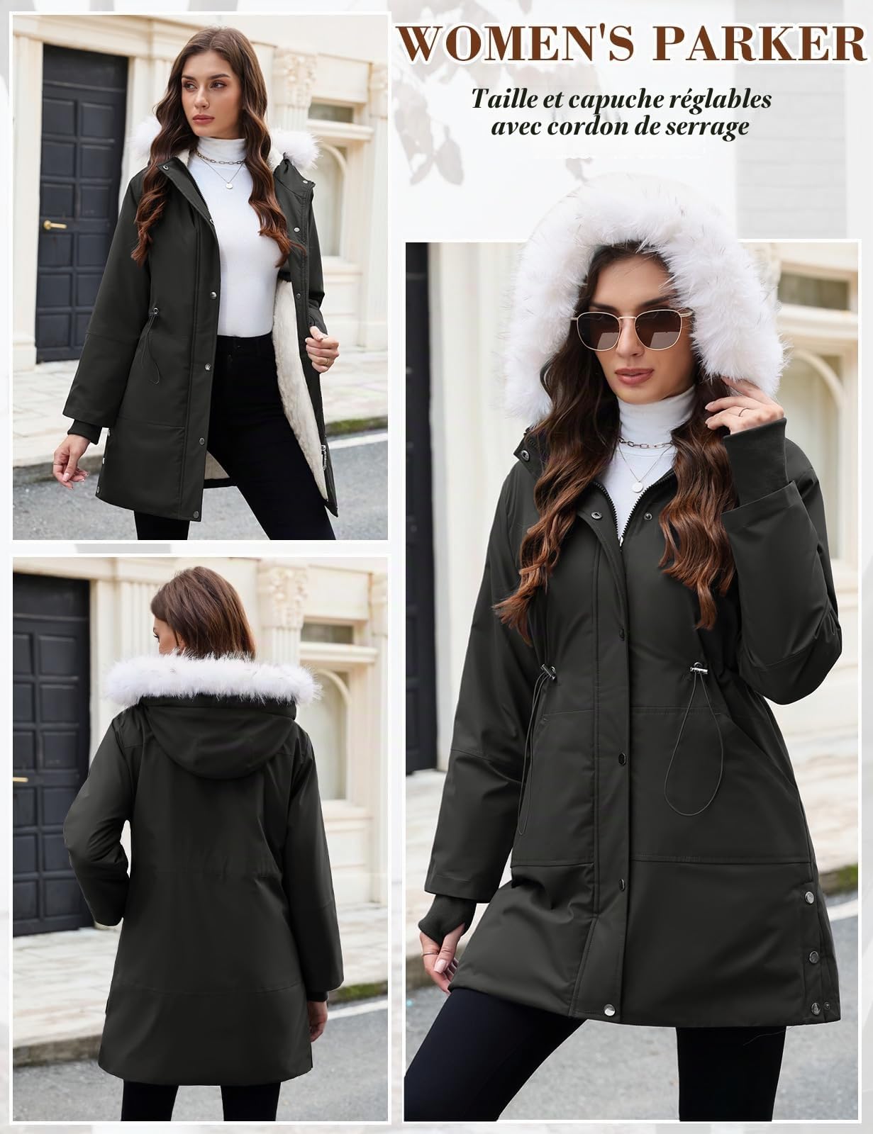 UMIPUBO Manteau Femme Hiver Chaud Parka Veste Elegant Zippée chaude Blouson Polaire Manteaux à Capuche Outercoat