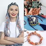230 Pcs Printed Wooden Beads with Holes, Macrame Large Hole Beads Various Shapes Loose Wooden Beads Round Barrel Wood Beads Macrame Tube Square Wood Beads African Style Wood Beading for Jewelry Making Bracelet Necklace Hair Craft DIY