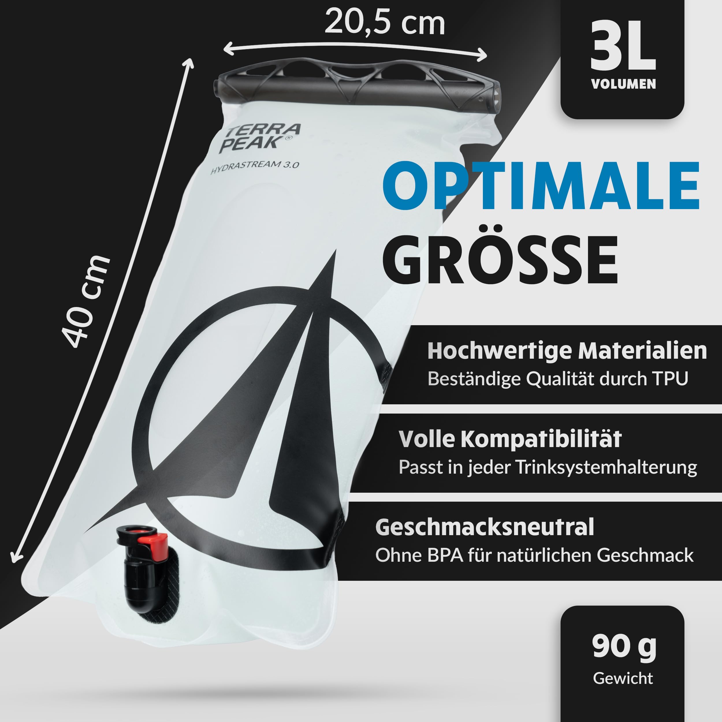 Terra Peak Bolla d'acqua da 2 l e 3 l con tubo, sacchetto leggero, sistema di idratazione per zaino, bolla d'acqua senza BPA, idrata per escursioni, universale, accessorio per zaino da escursionismo
