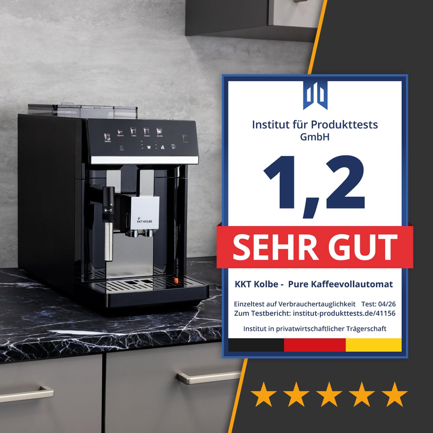 KKT KOLBE W pełni automatyczny ekspres do kawy z dyszą do spieniania mleka, ColdBrew i akcesoriami, funkcja 2 filiżanek, 15 bar, 7-stopniowy mechanizm mielący, ekran dotykowy, automatyczne czyszczenie