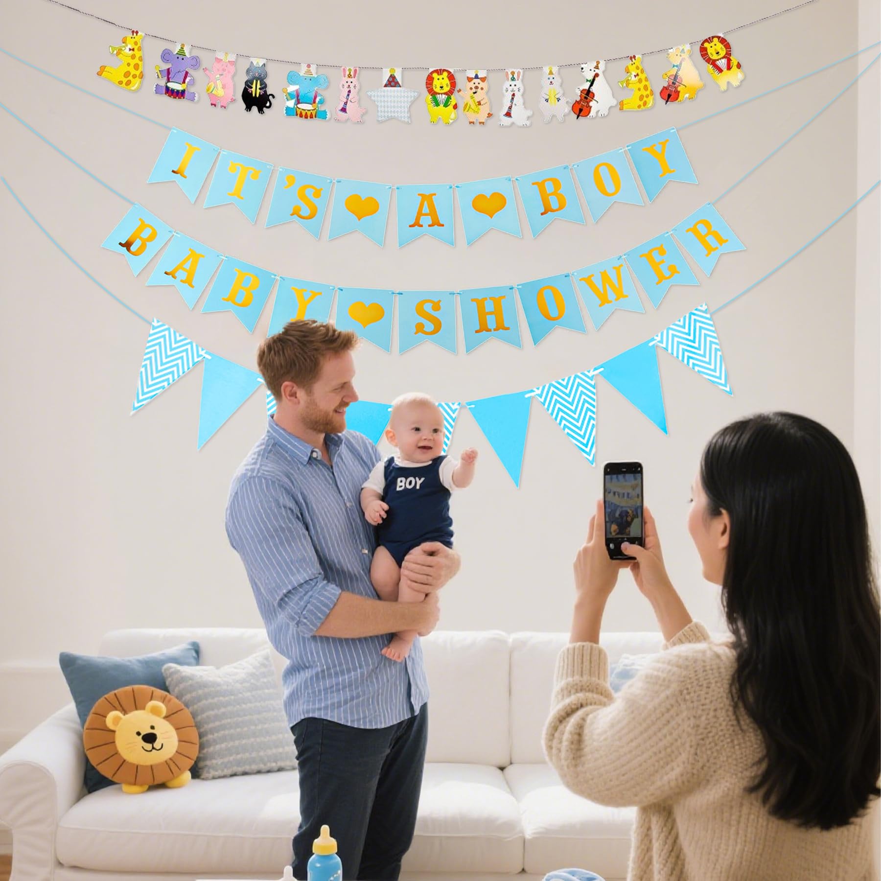 Wasise Its a Boy Banner, Blue and Gold Baby Shower Decorations, Animal Theme Baby Shower Bunting, Gender Reveal Banner - Image 4